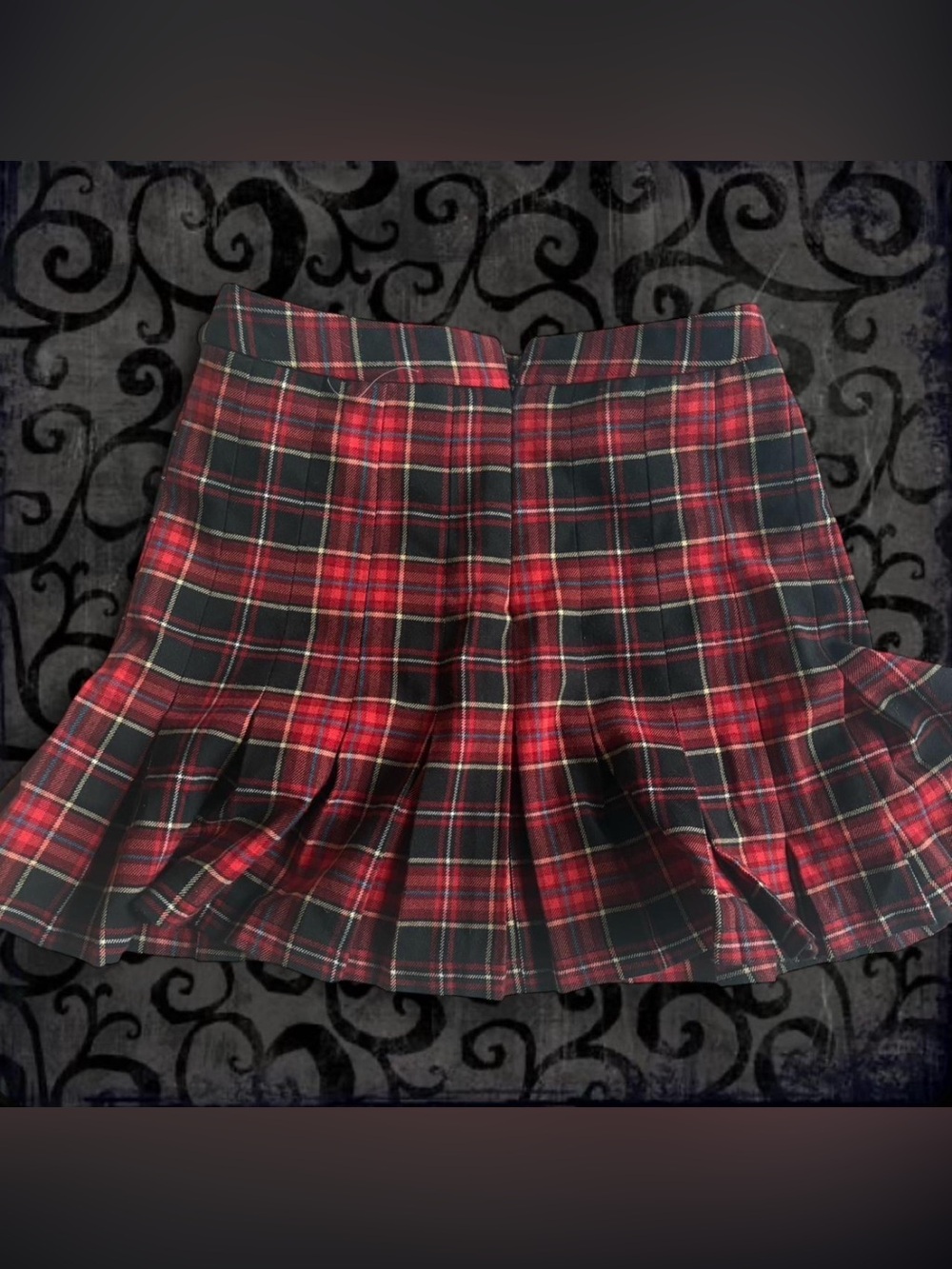 Hello Kitty Red and Black Plaid Pleated Mini Skirt with Buckle Straps